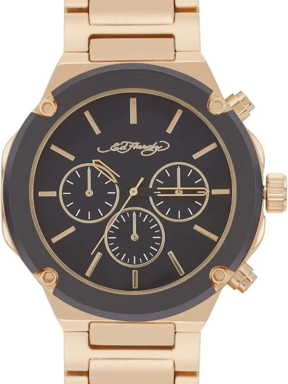 Ed Hardy Singles Quartz Men's Brushed Gold Metal Strap 46mm Analog Watch